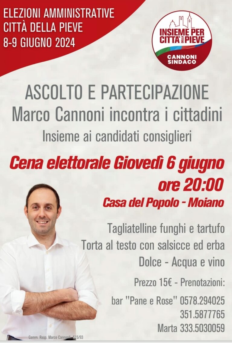 Giovedì 6 Giugno, cena con Marco Cannoni e candidati