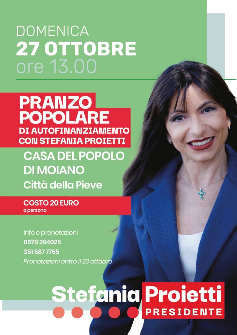 Moiano: 27/10 pranzo popolare con Stefania Proietti